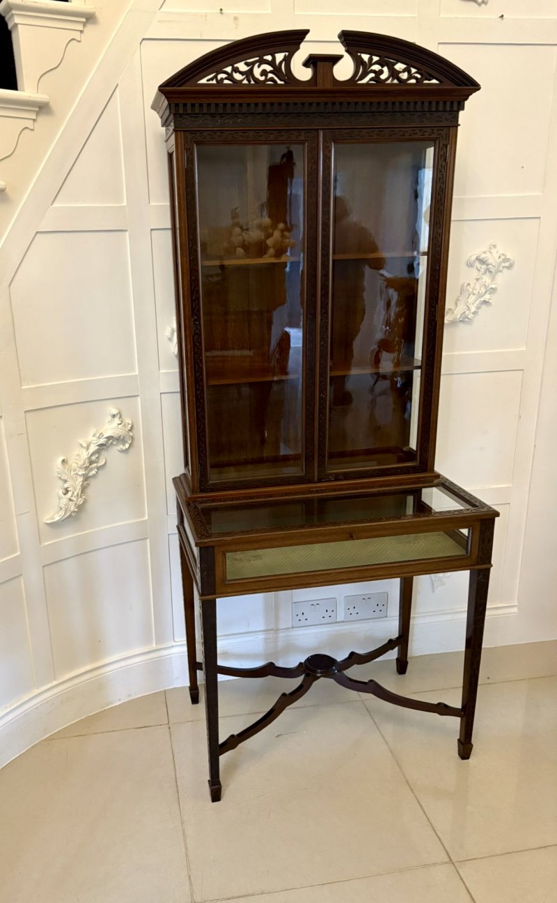 Antique Victorian Quality Carved Mahogany Bijouterie Display Cabinet - Image 3